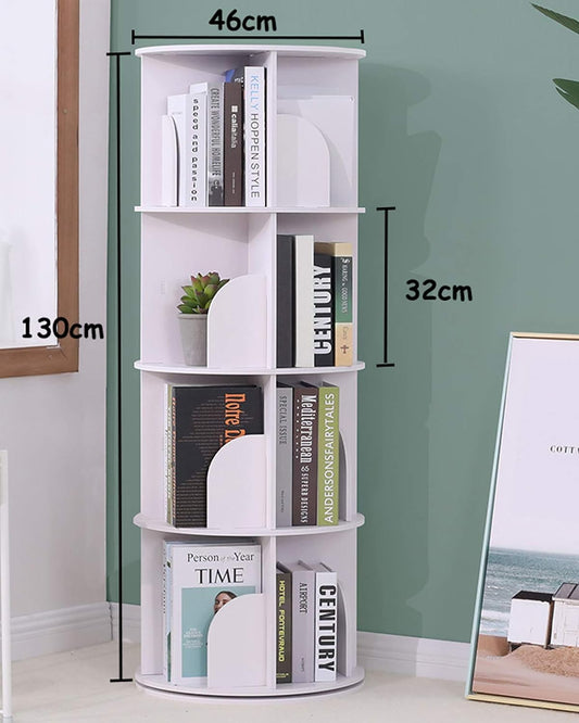 Rotating bookshelf, 360° rotating bookcase corner PVC wood plastic board bookcase, stackable bookshelf storage cabinet, office home living room display cabinet